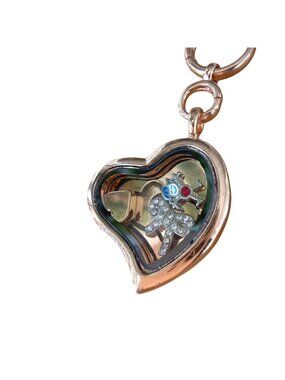 Necklace Heart Memory Locket Pendant Girl Bow Crystal Y2K Boho Rose Gold Tone